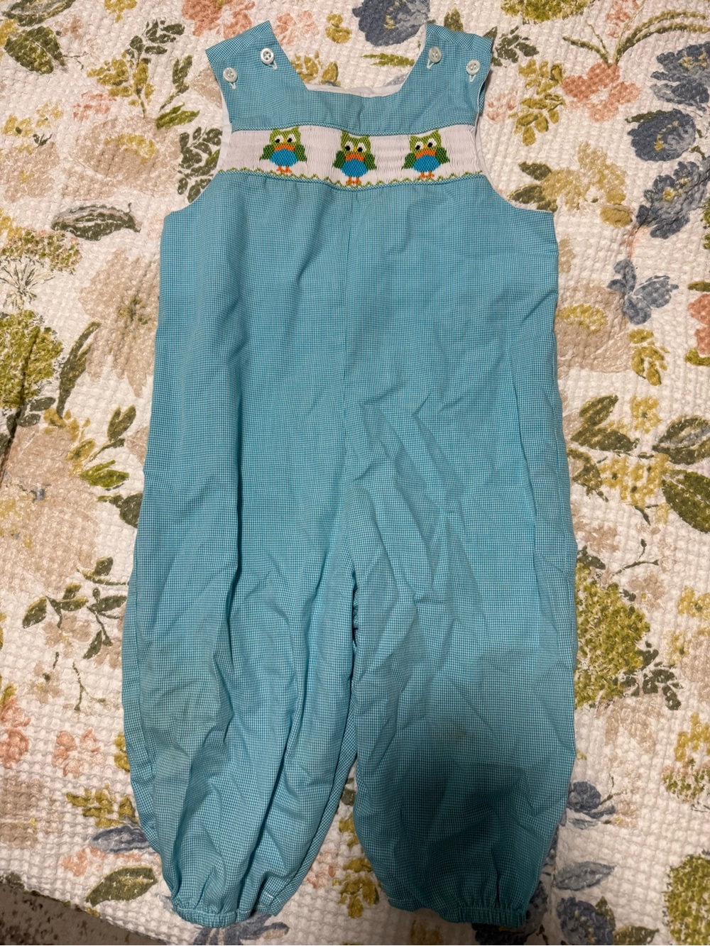 Blue Smocked Owl One-Piece Romper for Kids